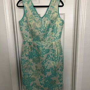 Tahari Arthur S. Levine Floral Green and Gold Dress
